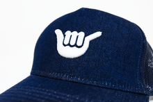 Load image into Gallery viewer, Embroidered Logo Denim Trucker Hat (Centered)