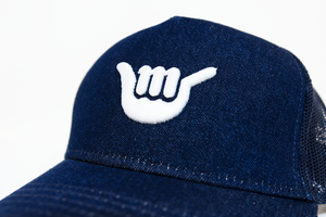 Embroidered Logo Denim Trucker Hat (Centered)